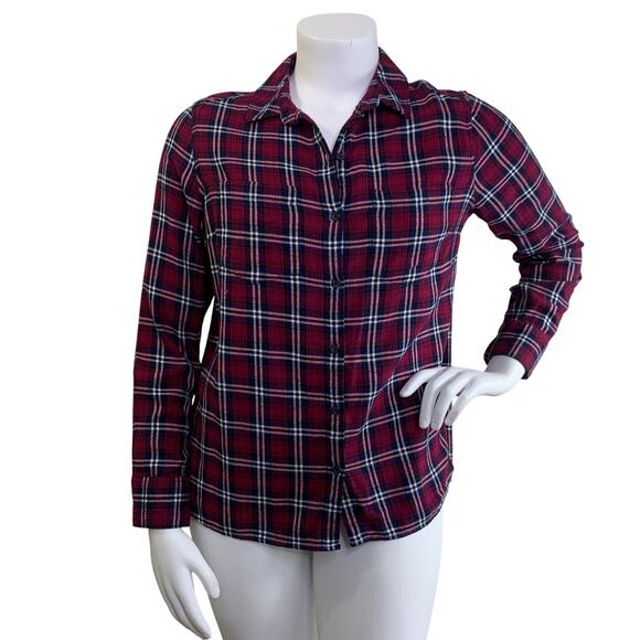 Woolrich Tops - Woolrich Womens Flannel Shirt Size XL Red Violet Navy Plaid Cotton Button Up Top